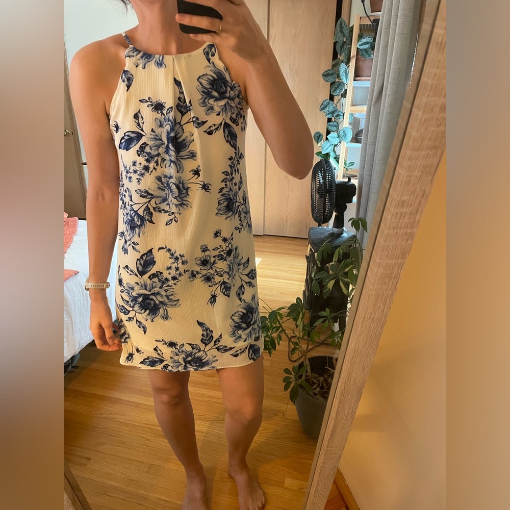 IZ Byer blue and white floral dress, size small